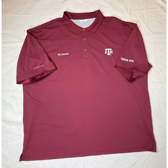 Texas A&M Aggies Columbia Maroon Polo Shirt Mens Sz XXL PFG Omni-Shade Vented - Picture 1 of 10
